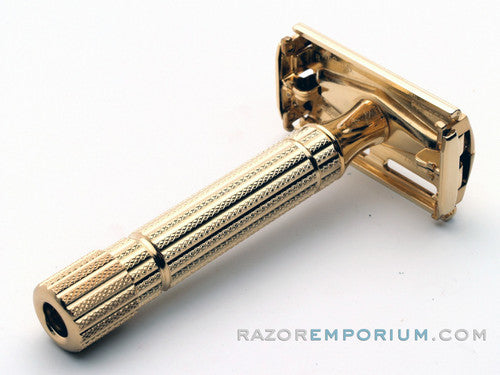 1956 B2 Gillette Diplomat Safety Razor w/ Original Leather Case & Blade Dispenser *24K Gold - New Old Stock - MINT
