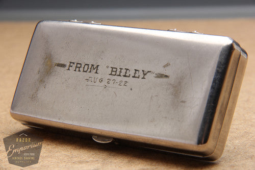 Gillette 1924 Silver Basketweave Pocket Edition - Old Type Open Comb DE Razor Set