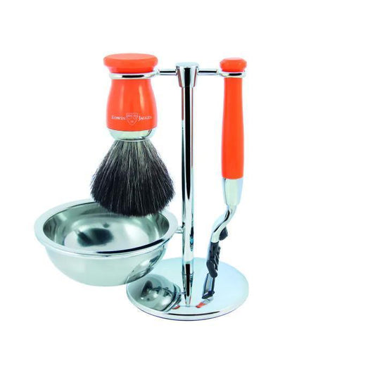 Edwin Jagger | Gillette® Mach3® Razor Shaving Set Orange 4pc (Black Synthetic)