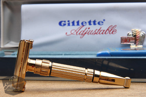 Gillette 1960 Gold Toggle Adjustable DE Safety Razor Set with Case & Instructions - F4