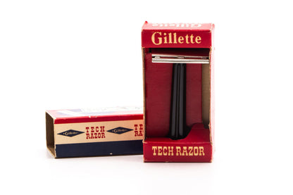 1952 X4 Gillette Bakelite Handle Tech Double Edge Razor Set | Original Condition