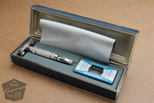 Gillette 1958 Rhodium Toggle Adjustable DE Safety Razor Set with Case  - D1