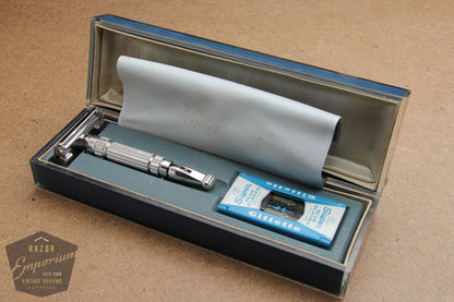 Gillette 1958 Rhodium Toggle Adjustable DE Safety Razor Set with Case  - D1