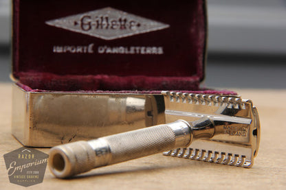Gillette 1934 No. 88 Silver NEW Long Comb DE Safety Razor w/ Metal Case - Made in England
