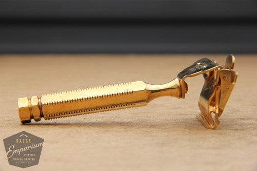 Gem Junior Gold 1940's Single Edge Safety Razor w/ Brown Box