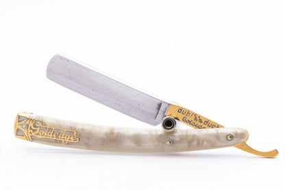 5/8" Dubl Duck Pearlduck Goldedge & Gold Inlay Celluloid Scales Straight Razor  | Solingen, Germany