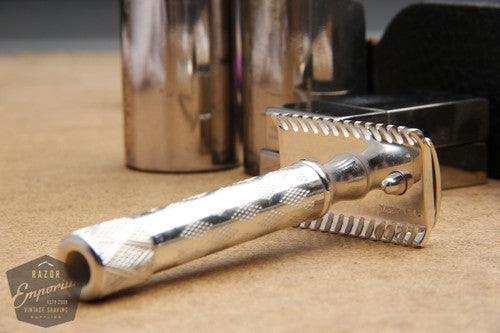 Gillette 1922 Silver New Standard Safety Razor in Original Black Leather Case * REVAMPED