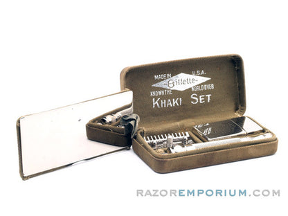 1918  Gillette Ball End Old Type Khaki Service DE Razor Set w/ Replica Handle