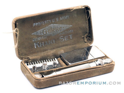 1918 Gillette Ball End Old Type Khaki Service DE Razor Set U.S. Army Issue