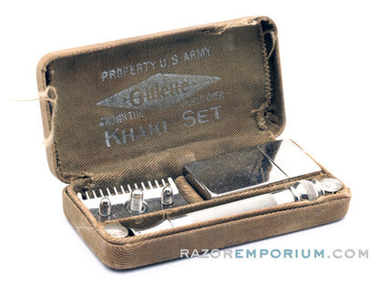 1918 Gillette Ball End Old Type Khaki Service DE Razor Set U.S. Army Issue