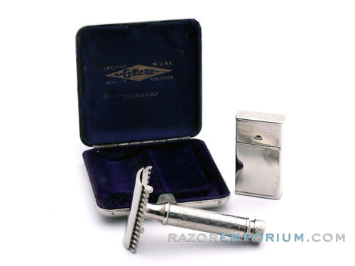 1921 Gillette New Improved Tuckaway Travel DE Safety Razor Set | Made in England