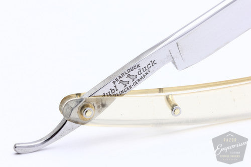5/8" Dubl Duck Pearlduck Satinedge Straight Razor w/ Original Gold Inlay Celluloid Scales  | Solingen, Germany