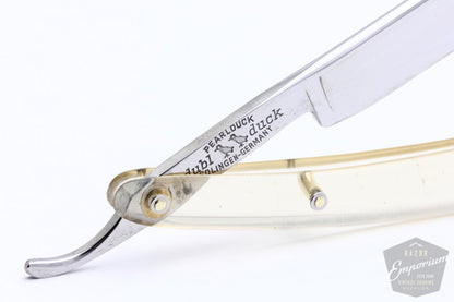 5/8" Dubl Duck Pearlduck Satinedge Straight Razor w/ Original Gold Inlay Celluloid Scales  | Solingen, Germany