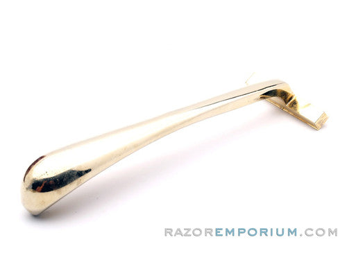 1990's Carl Michaels 14kt Gold Plated Solid Brass Razor in Reusable Gift Box w/ Travel Pouch