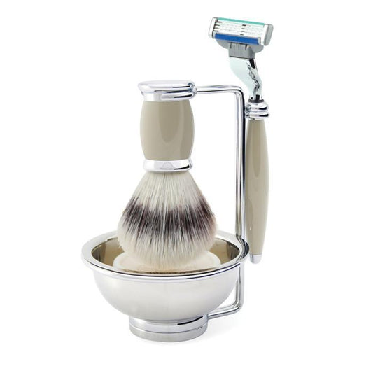 Edwin Jagger | 4PC Gillette® Mach3® Razor Shaving Set Bulbous Synthetic Silver Tip
