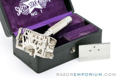 1919 Kampfe Brothers Star No. 1 Single Edge Safety Razor w/ Orig. Black Leather Case