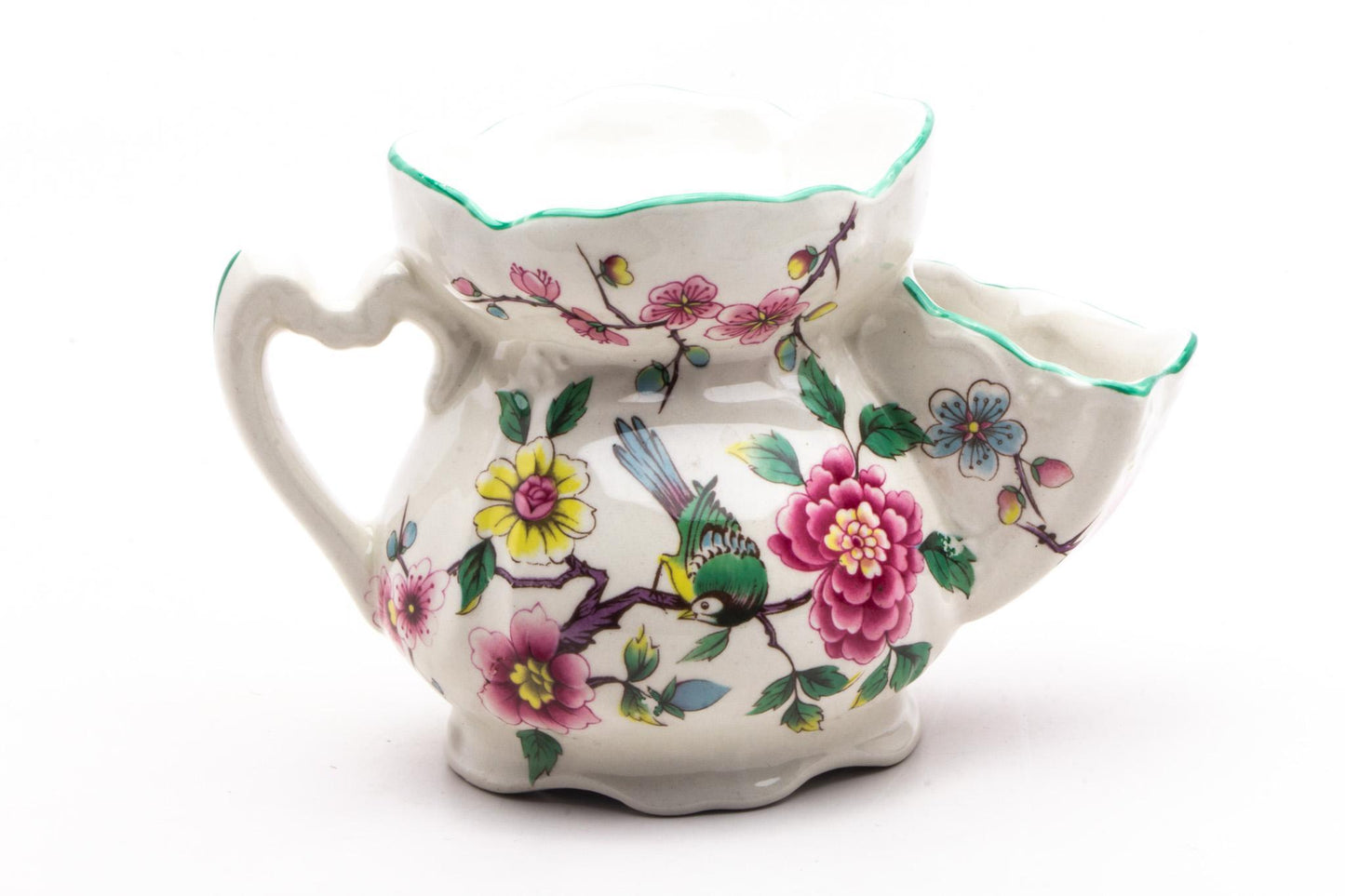 Vintage Ceramic Floral Bird Shaving Scuttle