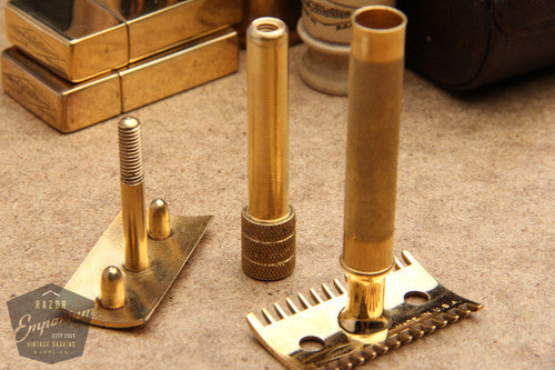 Gillette 1918 Gold Single Ring Travel Combination Set in Original Brown Leather