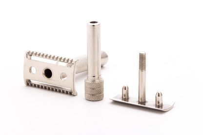 Unbranded Three Piece Slant Double Edge Safety Razor |  Factory Nickel Revamp