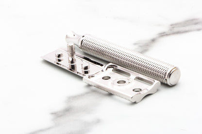 The Karve Christopher Bradley Safety Razor - Brass D Plate | Rhodium Revamp