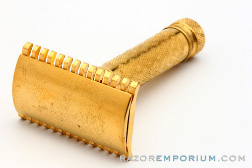 1928 Gillette New Improved Gold Tuckaway Style Travel DE Safety Razor Set w/ Instructions