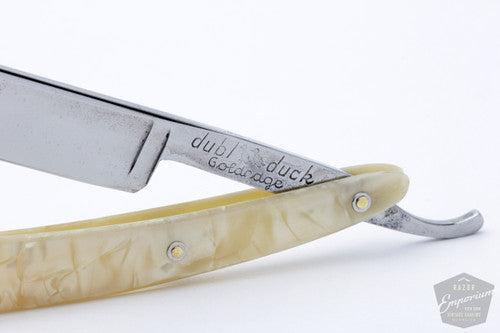 5/8" Dubl Duck Pearlduck Goldedge Straight Razor w/ Original Gold Inlay Celluloid Scales | Solingen, Germany