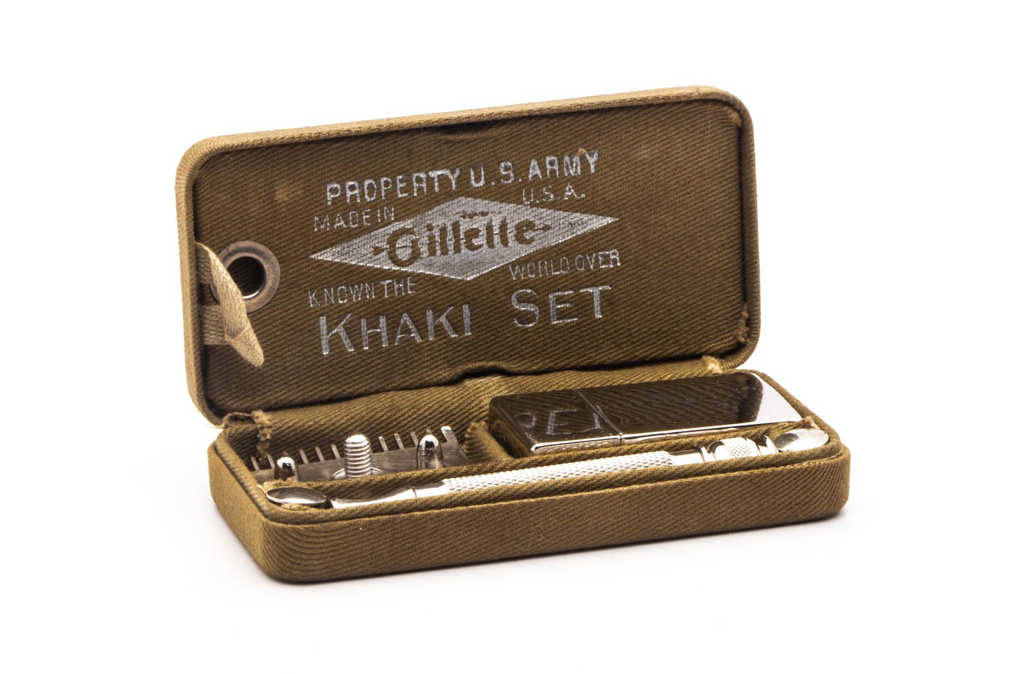 1918 Gillette Old Type Ball End Khaki Service  Razor Set | Army Issue