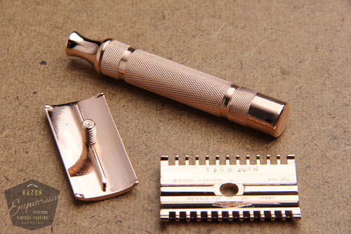 Gillette 1930's NEW DE 3 Piece Safety Razor * Rose Gold REVAMPED