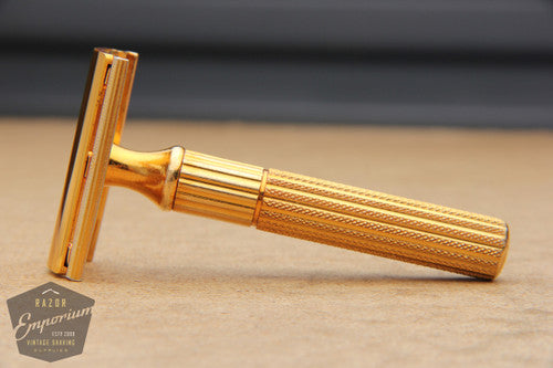 Gillette 1940's Gold Fat Handle Tech 3 Piece Safety Razor