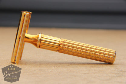 Gillette 1940's Gold Fat Handle Tech 3 Piece Safety Razor
