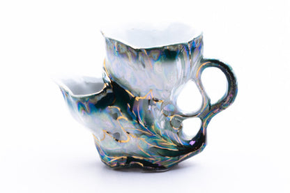 Ceramic Wet Shaving Scuttle Mug Blue and Gold