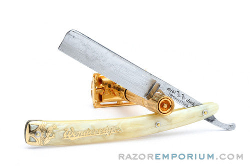6/8" Dubl Duck Pearlduck Wonderedge Straight Razor w/ Original Gold Inlay Celluloid Scales  | Solingen, Germany