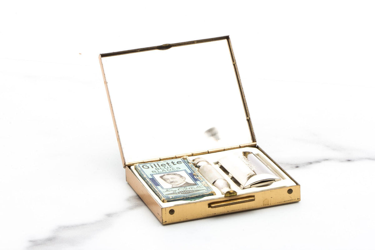 1964 J4 Gillette "His" Ball End Travel Double Edge Safety Razor Set | Original Condition