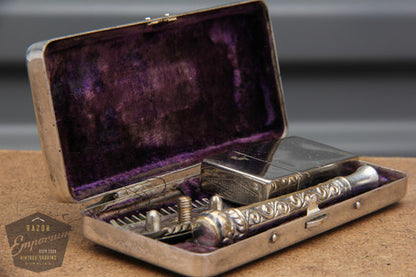 Gillette 1918 Basketweave Pocket Edition - Old Type Spiral (DE) Razor Travel Set