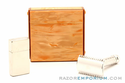1920's Gillette Silver New Improved Style Travel (DE) Safety Razor Set w/ Blade Bank & Case