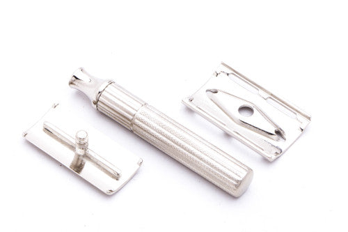 1947-51 Gillette Fat Handle Tech Safety Razor with Case & Blue Blades | Nickel Revamp