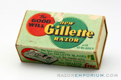 1930's Gillette Goodwill Ball End Gold DE Safety Razor Made in USA w/ Box