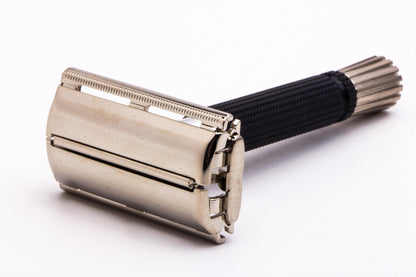 1967 M4 Gillette Black Handle Super Speed Safety Razor | Factory Nickel Revamp