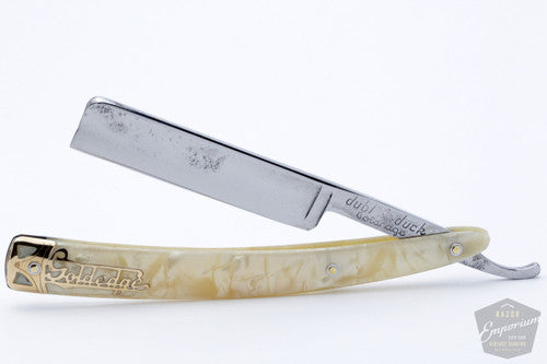 5/8" Dubl Duck Pearlduck Goldedge Straight Razor w/ Original Gold Inlay Celluloid Scales | Solingen, Germany