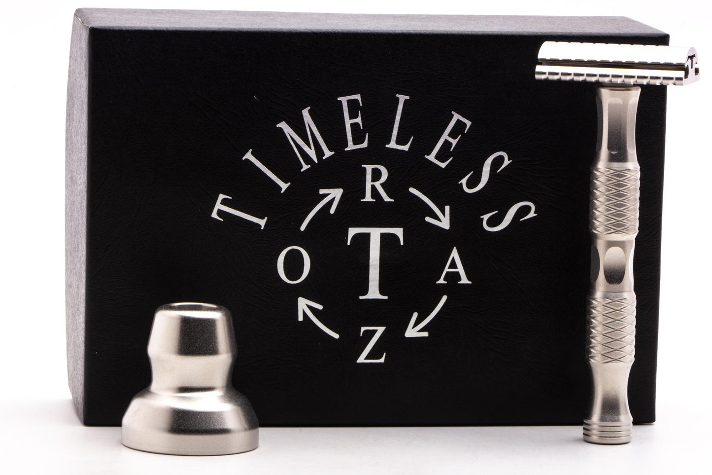 Timeless Razor | Stainless Steel Scalloped .095mm Baseplate With Pineapple Handle & Stand