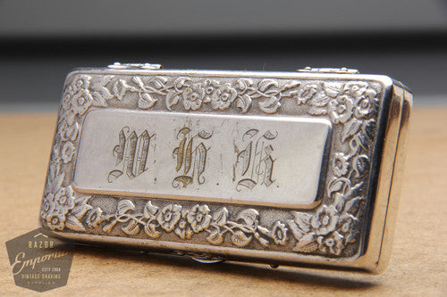 Gillette 1910's Silver ABC Pocket Edition Floral Handle - Old Type Open Comb DE Razor Set