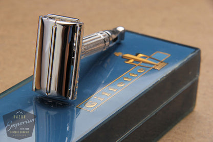 Gillette 1958 Rhodium Toggle Adjustable DE Safety Razor Set with Case  - D1