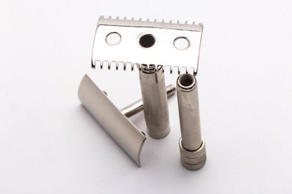 1907 Gillette Double Ring Old Type Safety Razor Set | Factory Nickel Revamp