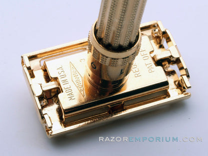 1964 J3 Gold Gillette Slim Adjustable Aristocrat Safety Razor W/ Case & Bladebank
