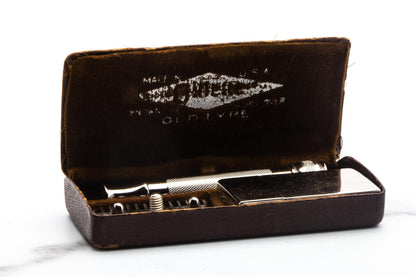 1920's Gillette Ball End Old Type DE Safety Razor Set | Factory Nickel Revamp