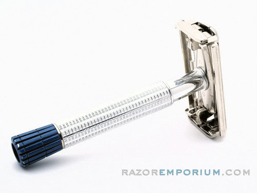 1956 B1 Gillette Blue Tip Light DE Super Speed Razor Nickel Set w/ Case & Blade Bank