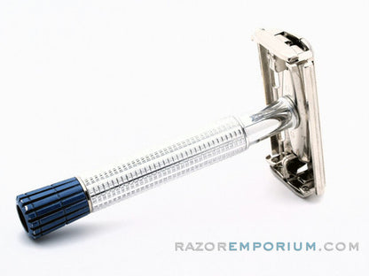 1956 B1 Gillette Blue Tip Light DE Super Speed Razor Nickel Set w/ Case & Blade Bank