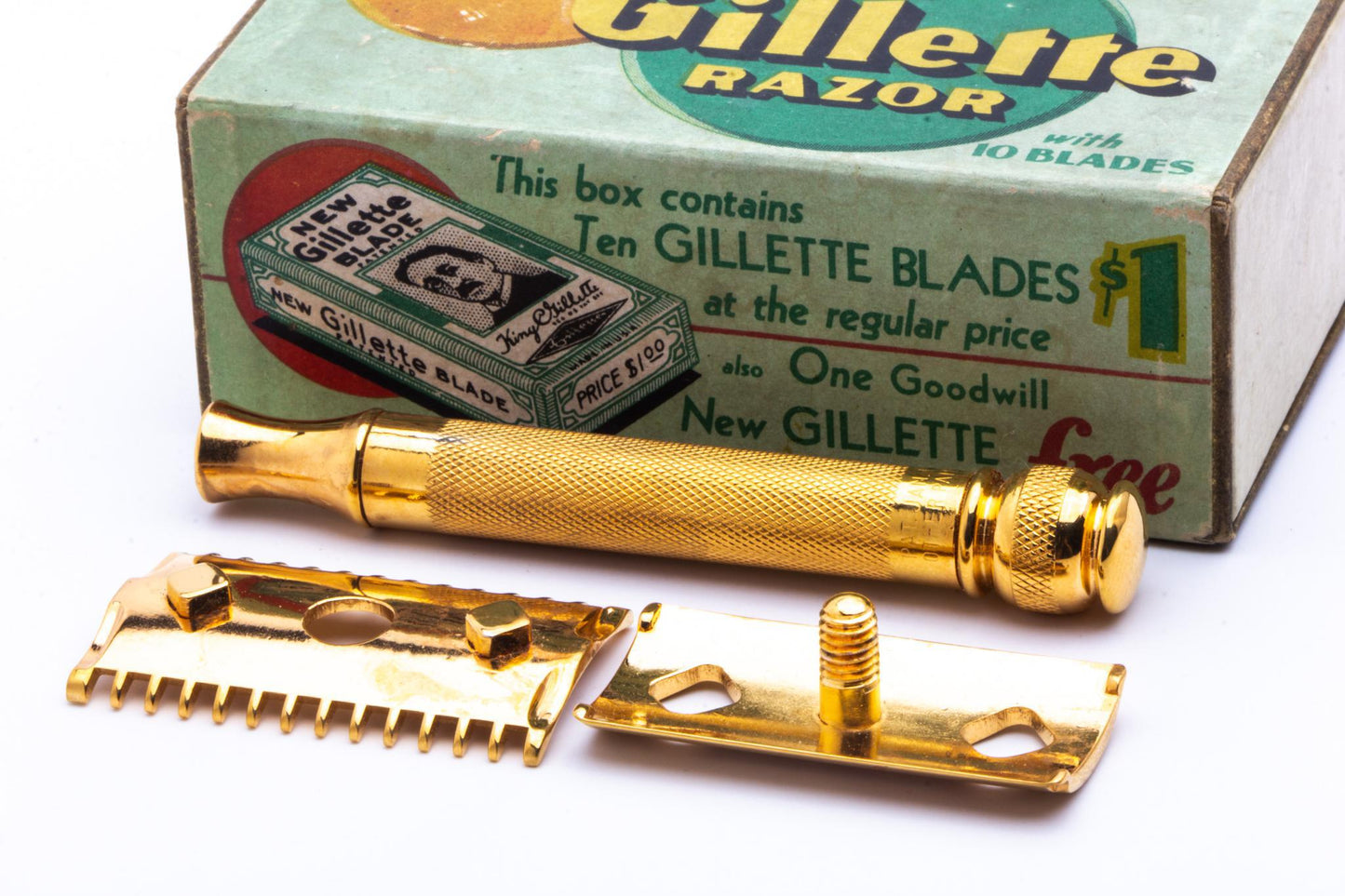 1930's Gillette Goodwill Double Edge Open Comb Razor with Original Box | Original Condition