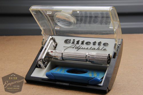 Gillette 1960 Fatboy / $1.95 Adjustable DE Safety Razor in Case F3 - Rhodium REVAMPED