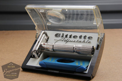 Gillette 1960 Fatboy / $1.95 Adjustable DE Safety Razor in Case F3 - Rhodium REVAMPED